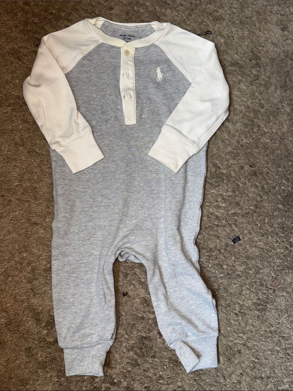 Polo by Ralph Lauren Gray & White Baby Footie One-Piece